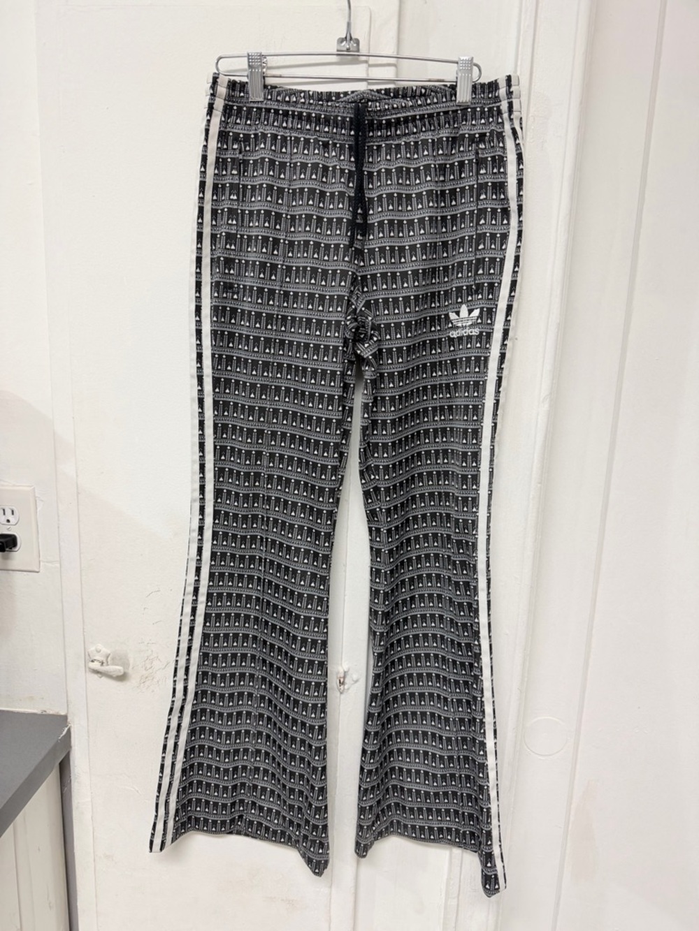Summer adidas Originals Black & White Patterned Track Pants with Side Stripes